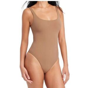 Auden Women's Brown 4-Way Stretch Tank Bodysuit One Piece W/ Thong Back Size XL